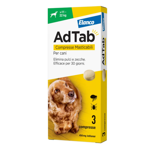 Adtab cani 11-22 kg 3 compresse da 450mg elimina pulci e zecche