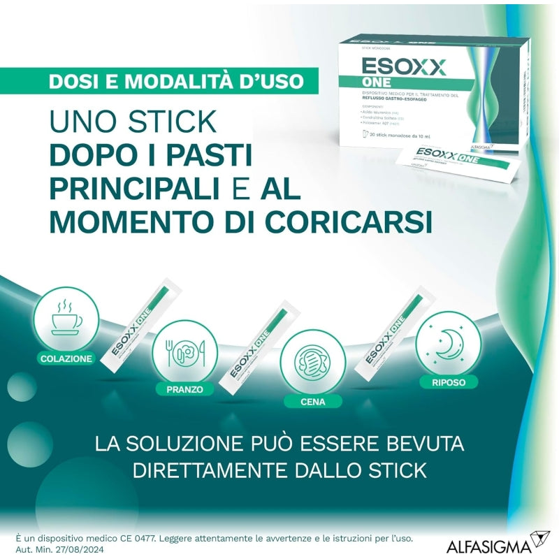 Esoxx One 20 bustine stick da 10 ml Integratore per il Reflusso Gastroesofageo